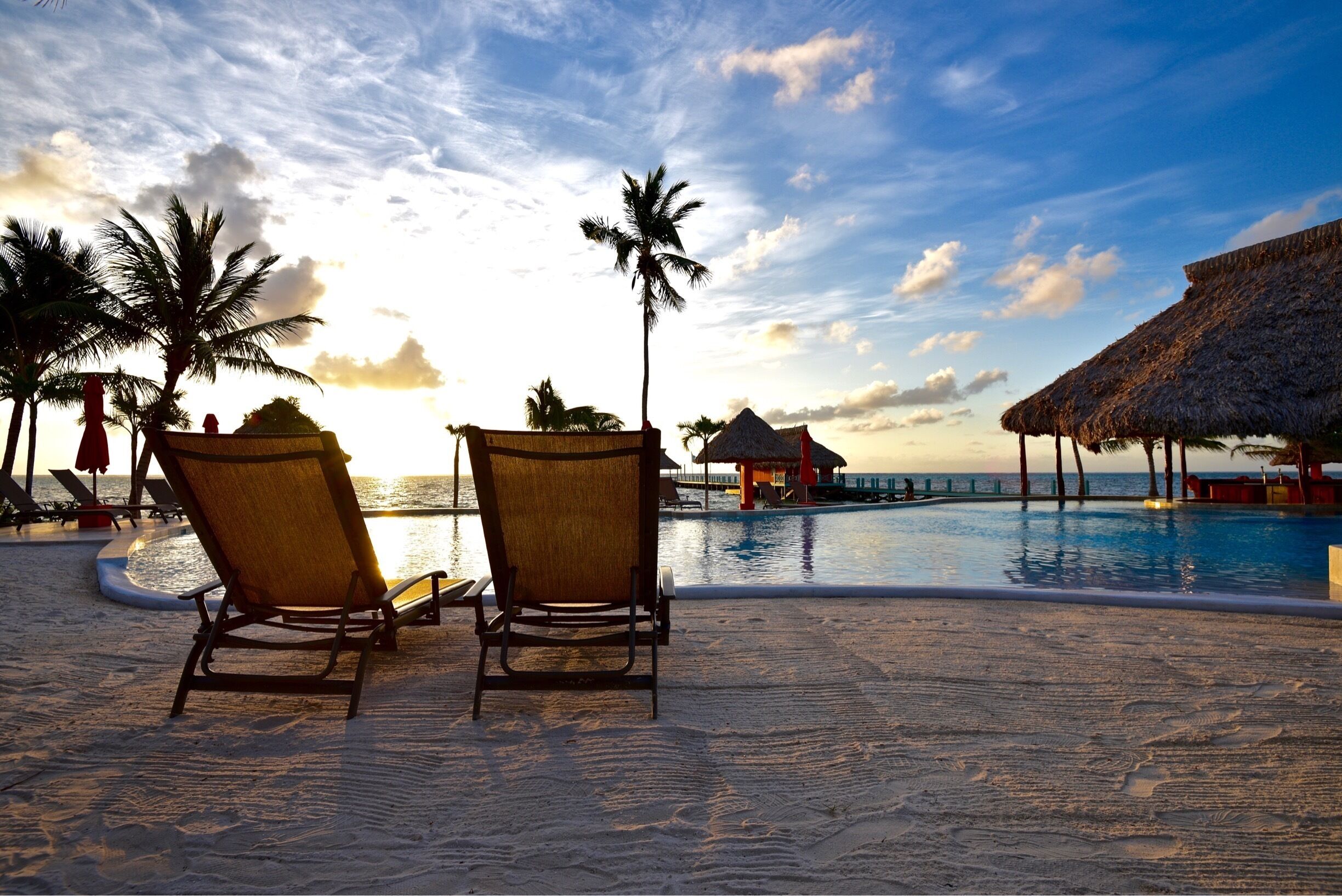 Sunrise at Costa Blu resort in Ambergris Caye, Belize. 