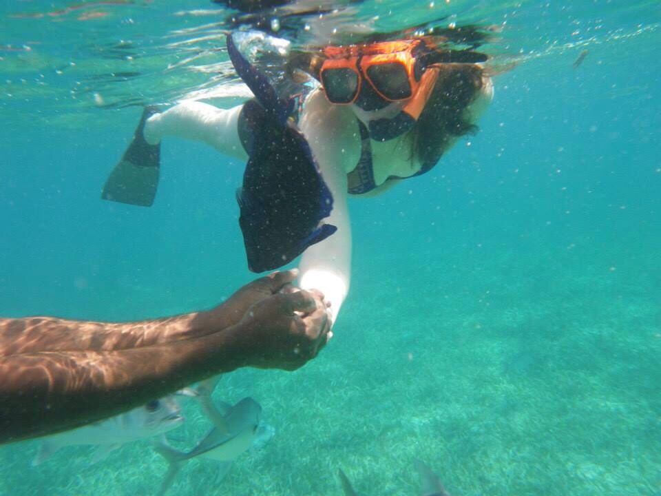 Feeding the fishies some nasty piece of meat ;)