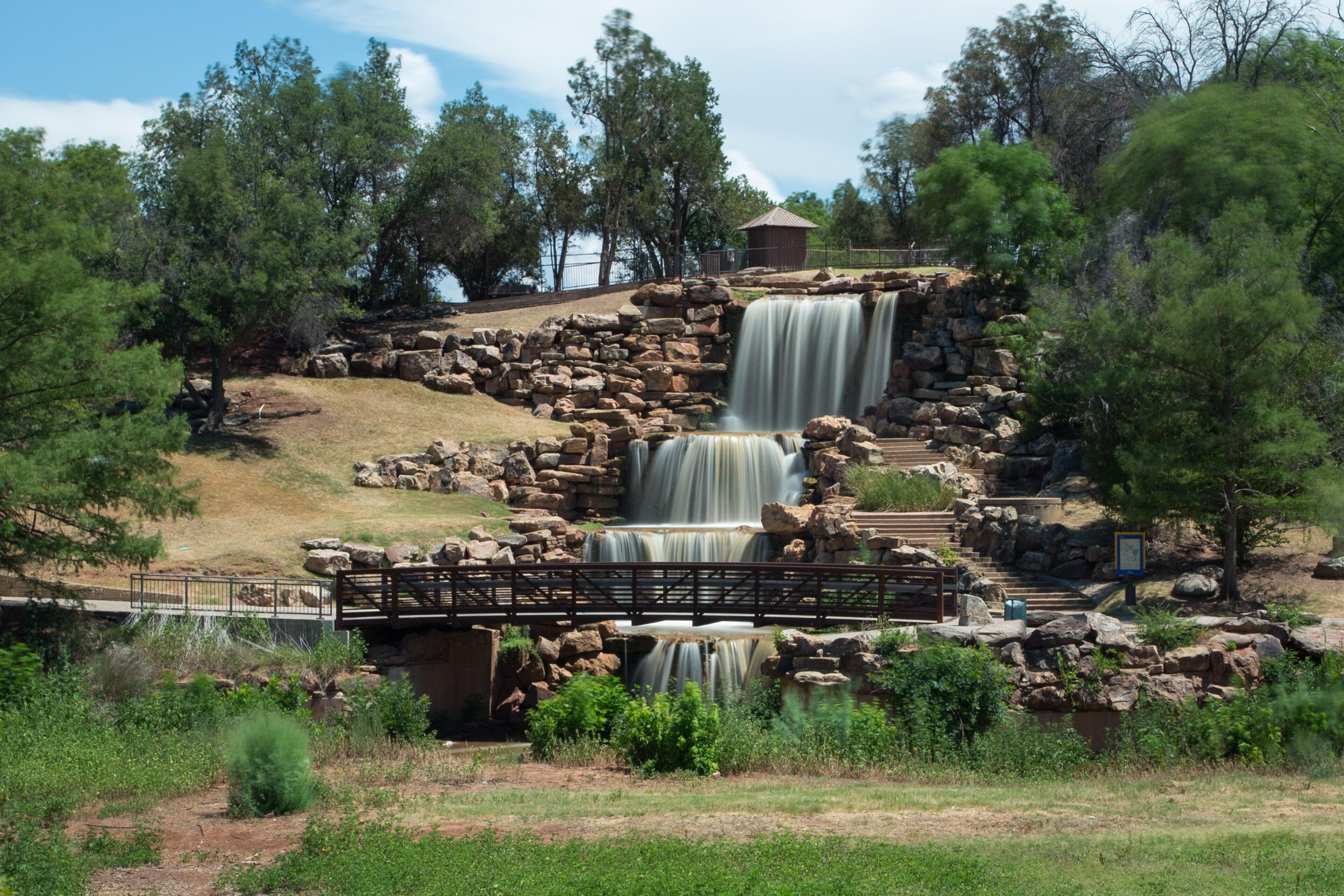 The Falls in Wichita Falls in Texas, USA. The city's original falls washed away in a flood. The present 54-foot man-made waterfall is a multi-level cascade on the south bank of the Wichita River