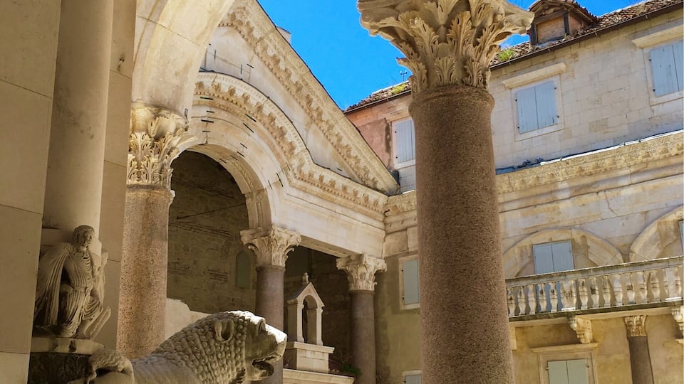 At the Peristyle, the central square of the Roman Diocletian's Palace in Split, where the emperor appeared and several temples were located.