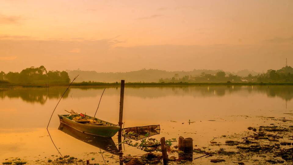 beautiful panorama of sunrise at Benanga Reservoir, Samarinda, East Kalimantan, Indonesia