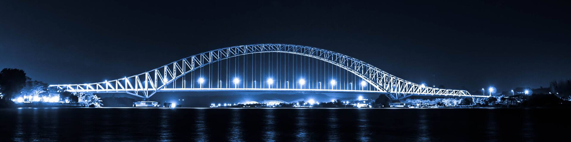 Kutai Kartanegara Bridge crossing Mahakan River in Tenggarong, East kalimantan, Indonesia. at night