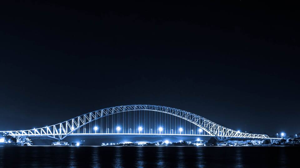 Kutai Kartanegara Bridge crossing Mahakan River in Tenggarong, East kalimantan, Indonesia. at night