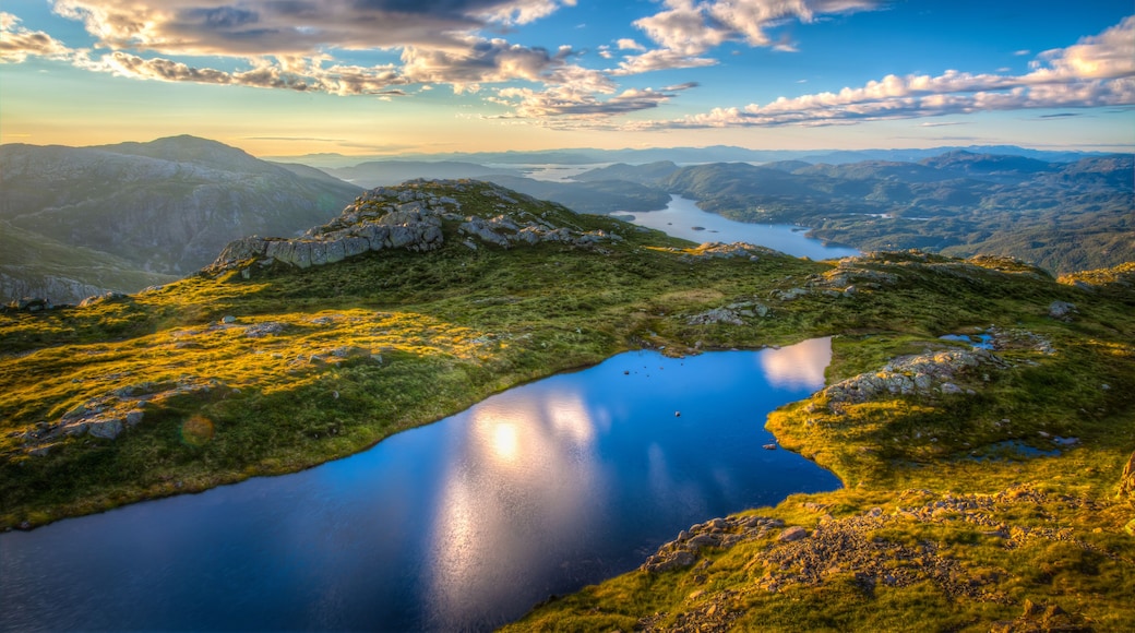 Magnificent landscape view from the mountain top Kattnakken at the island of Stord in Norway