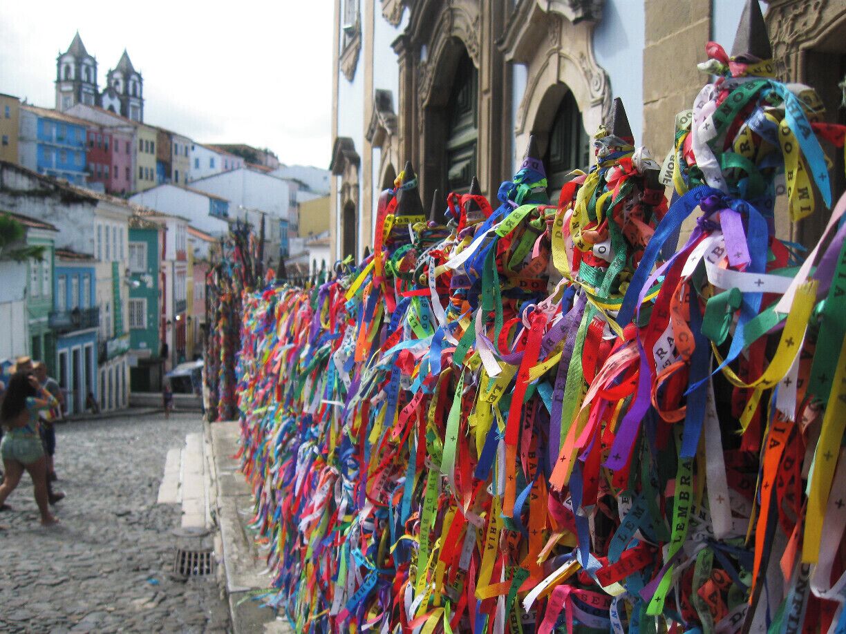 Colorful fitas, or wish ribbons, tied to the gate outside Igreja Nossa Senhora do Rosario dos Pretos. #colorful