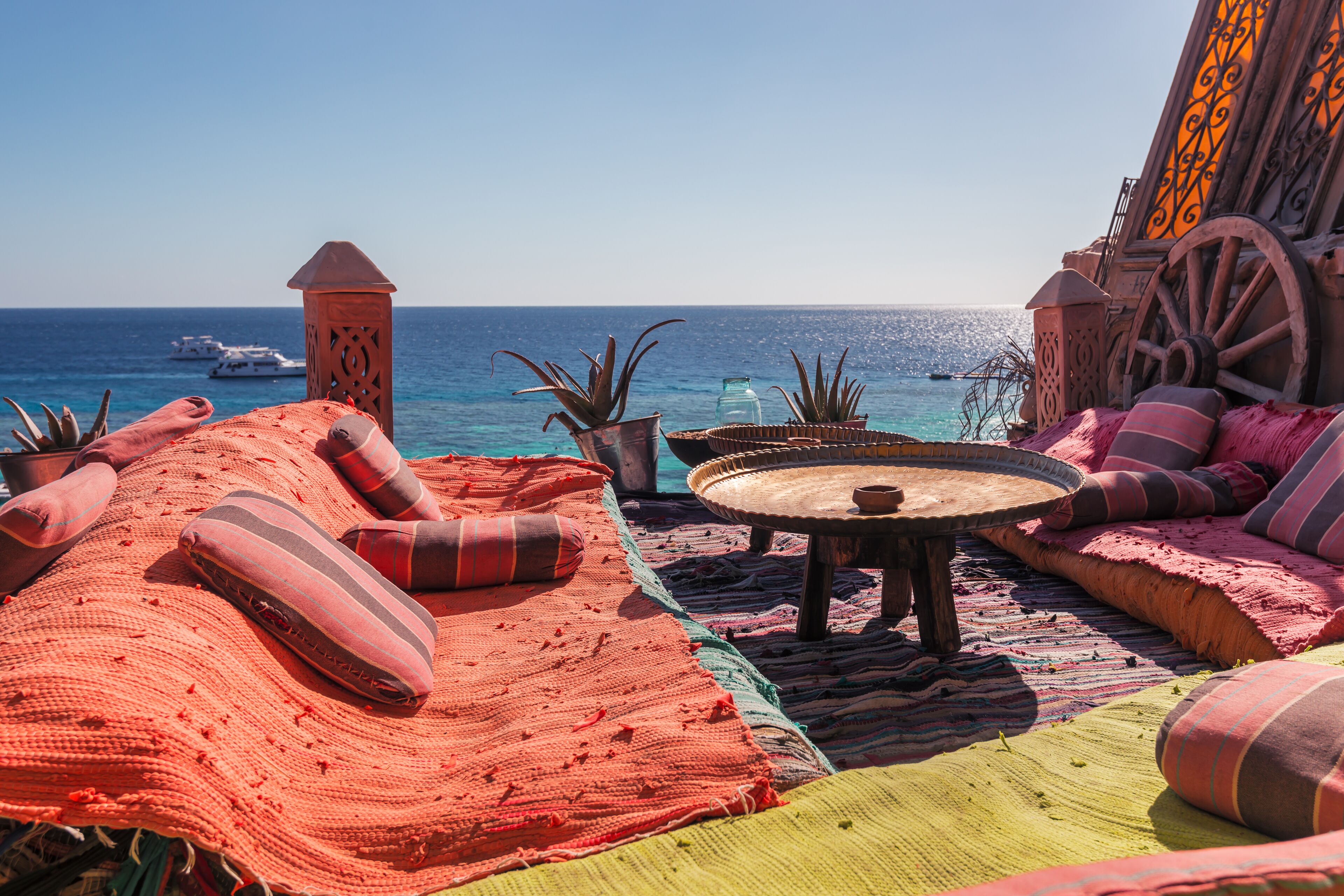 lounge and relax area on the Red Sea coast on sunny day, Sharm El Sheikh, Egypt ; Shutterstock ID 286208054