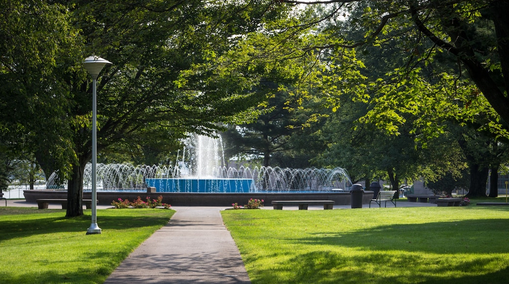 Soo Locks Park. The Soo Locks Park and fountain on the downtown waterfront of Sault Ste Marie, Michigan, USA.