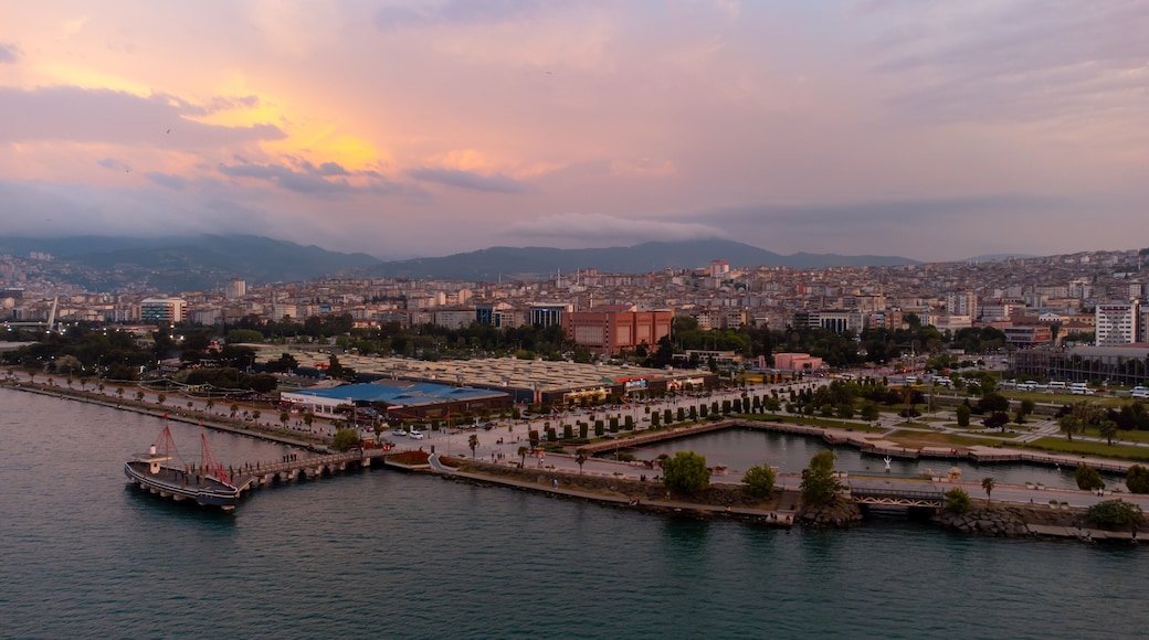 Ilkadim, Samsun, Turkey, June 2022: Samsun inspection aerial view on the coastline on drone, this coastline known as in Turkish "Ilkadim"
