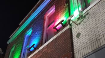 Not just bars but also loft apartments are lit in rainbow lights for Pride weekend in the Grove neighborhood in St. Louis! #LifeAtExpedia