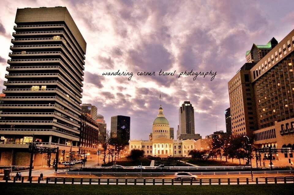 The view of the courthouse and its surrounding buildings at dusk! This photo will be featured in the St Louis Home magazine Fall edition on stands September! #architecture #goldenhour