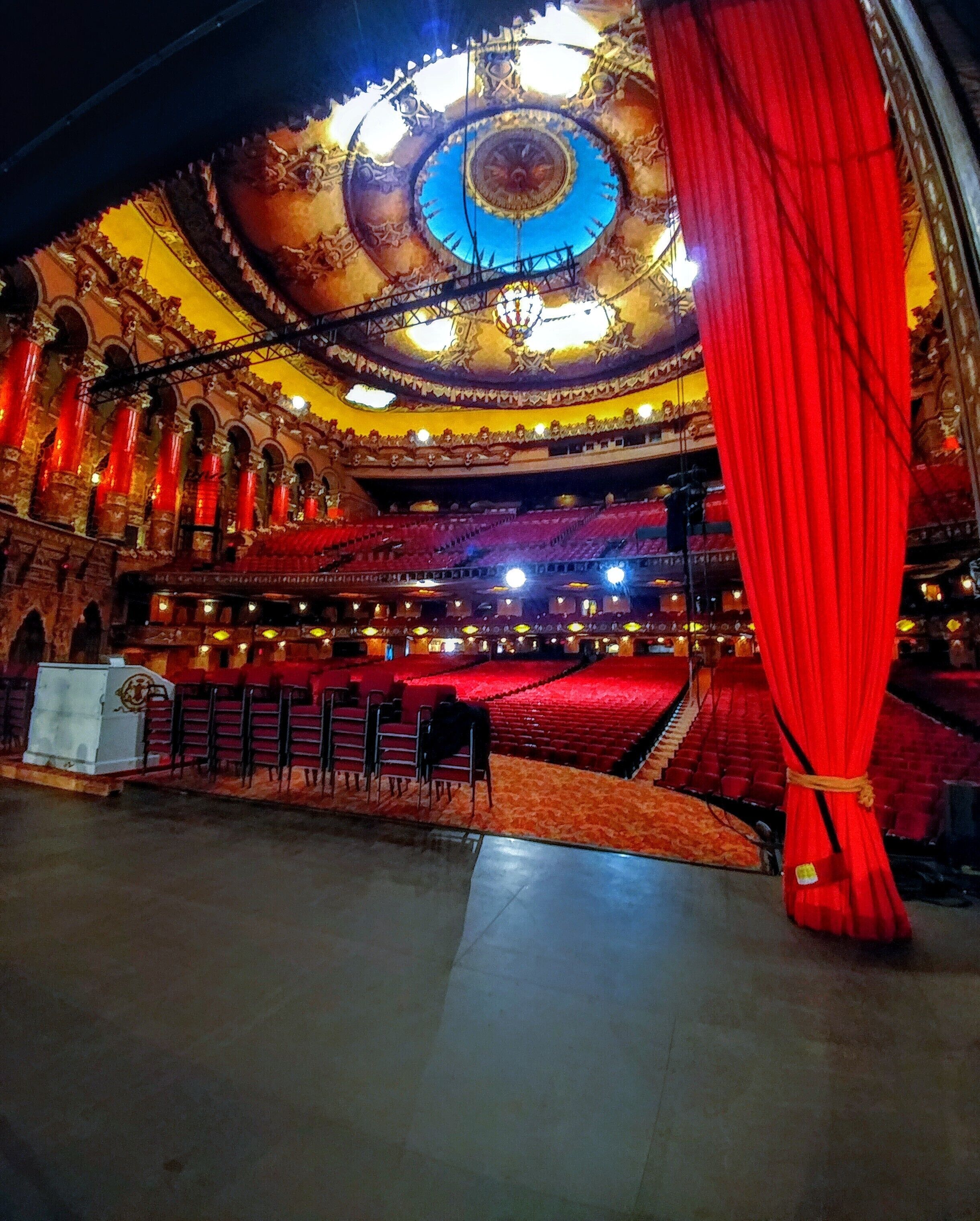 A view from on stage looking out to the seating area.

The Fabulous Fox Theatre® in St. Louis was opened as a movie house in 1929. It fell into disrepair and was closed in 1978. It was completely renovated and reopened as a performing arts theatre in 1982.
