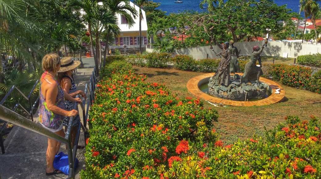 Barbara and Jeannie are looking over the Three Queens Statue and Charlotte Amalie Harbor on May 17, 2018. Just above this was Blackbeard's Castle, but it was still closed from Hurricane Irma damages (September 2017). We walked up the 99 Steps (actually 103) and around other historical points in Charlotte Amalie.
https://tinyurl.com/gmc051718