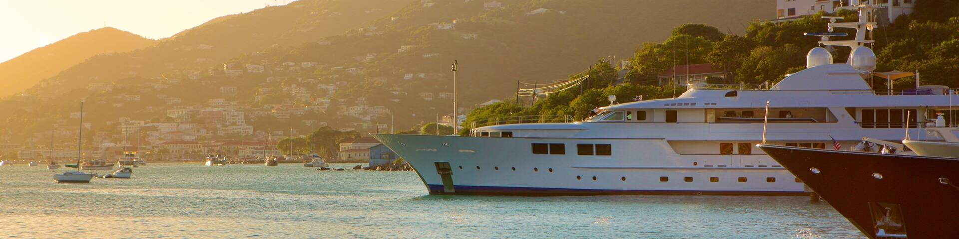 Charlotte Amalie mostrando una bahía o puerto, una ciudad costera y vistas generales de la costa