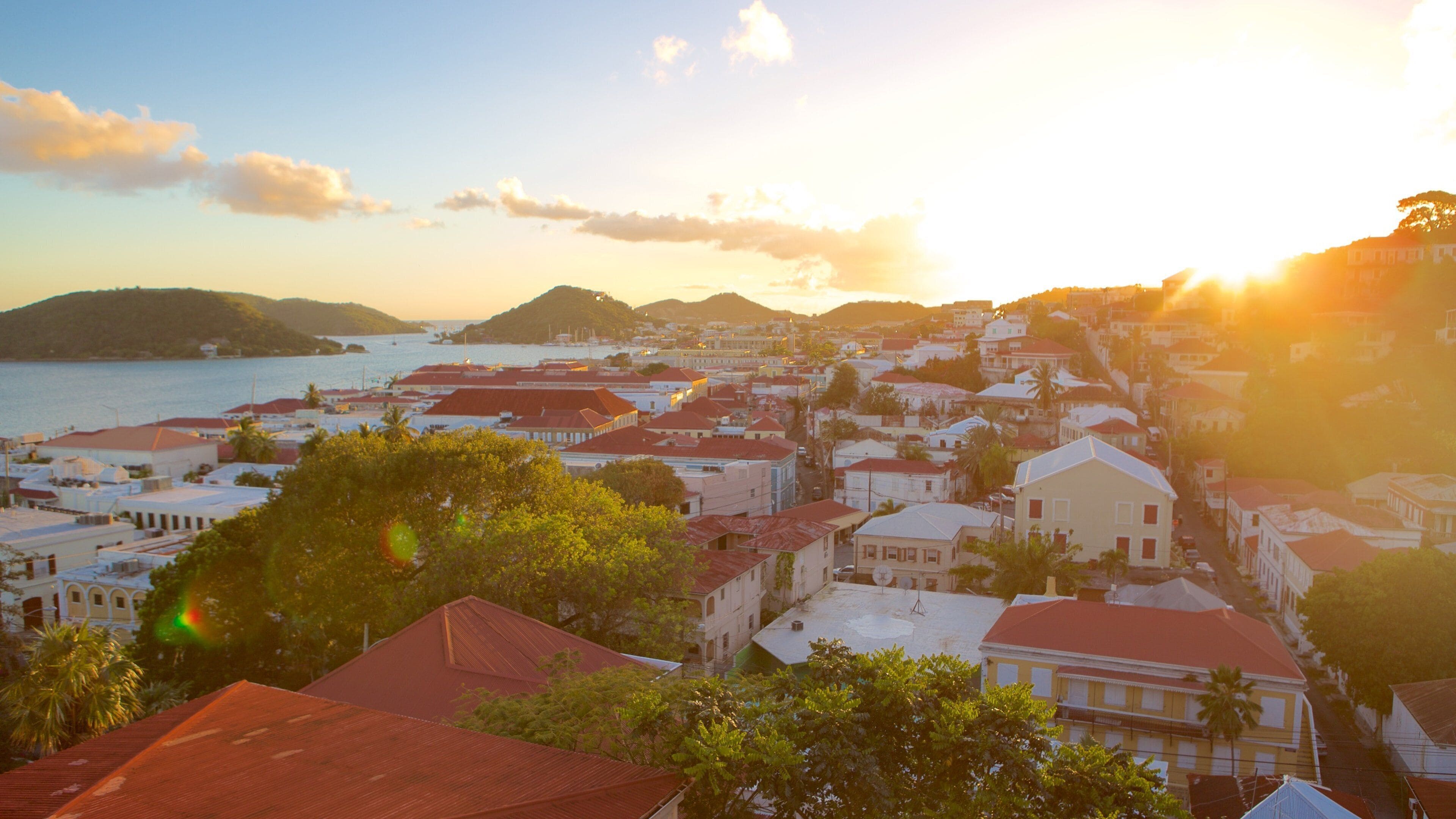 Charlotte Amalie showing a sunset, a coastal town and general coastal views