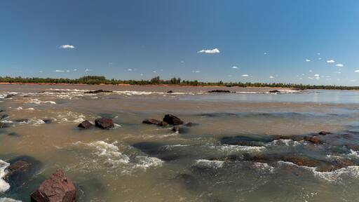Ultra wide panorama of Salto chico threshold in Uruguay