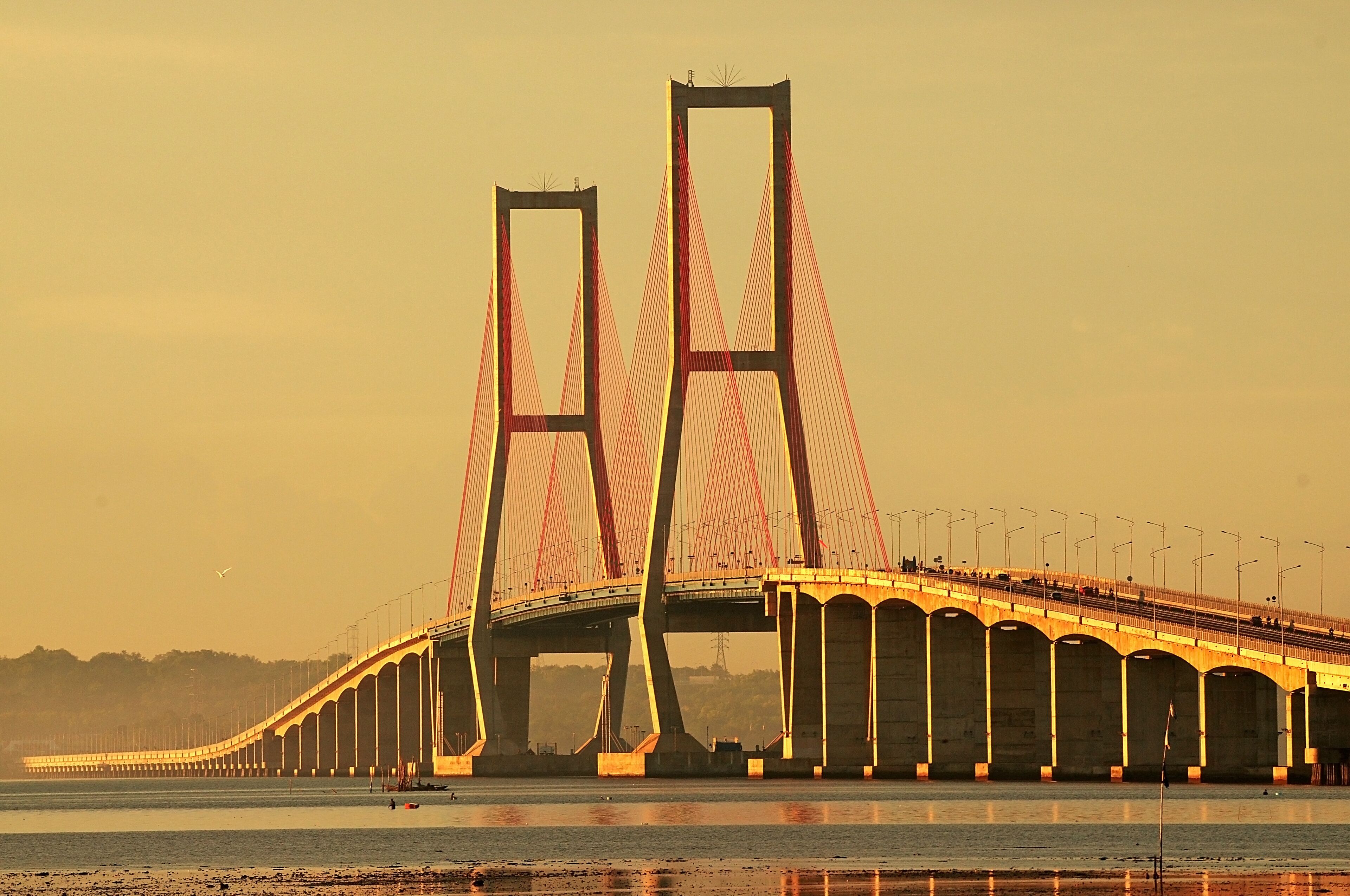 Suramadu Bridge, Surabaya, Indonesia at sunset. Beautiful sky in the afternoon