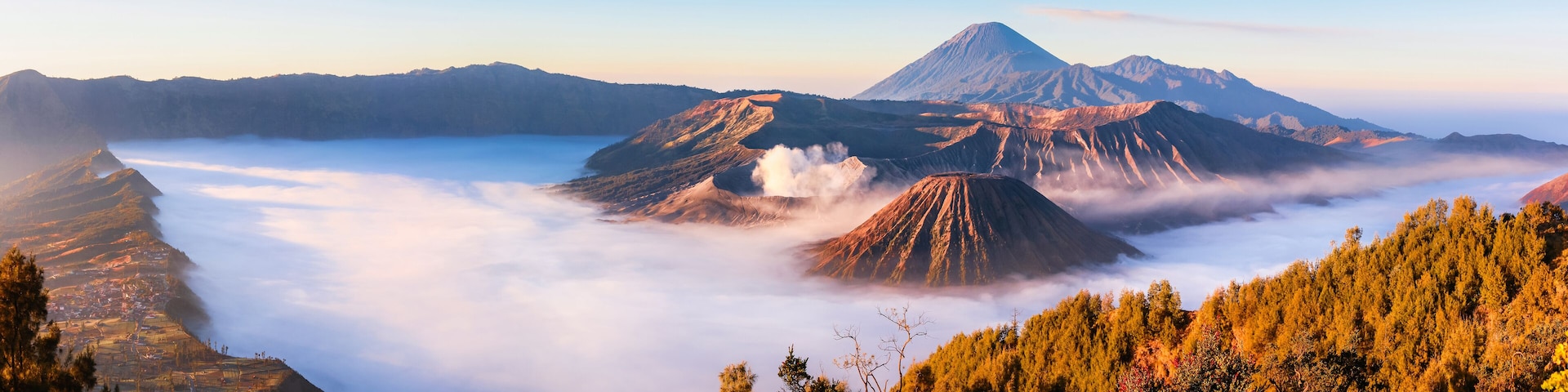 Panoramic of Mt.Bromo in Tengger Semeru National Park, East Java, Indonesia