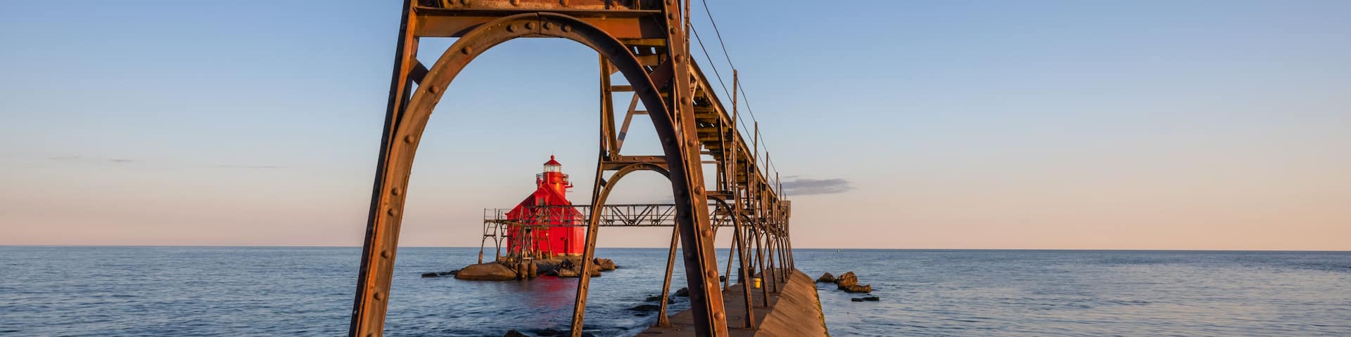Sturgeon Bay Breakwater Lighthouse Along Lake Michigan