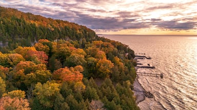 Autumn Cliffs Along Lake Michigan, Door County – Aerial View of Vibrant Fall Foliage