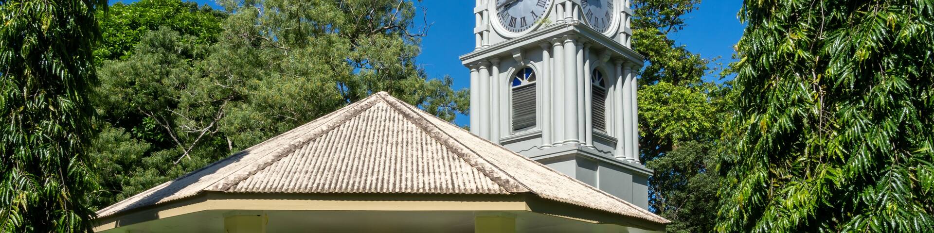 The Clock tower at Thurston Gardens in Suva, Fiji. Thurston Gardens are the botanical gardens of Fiji.