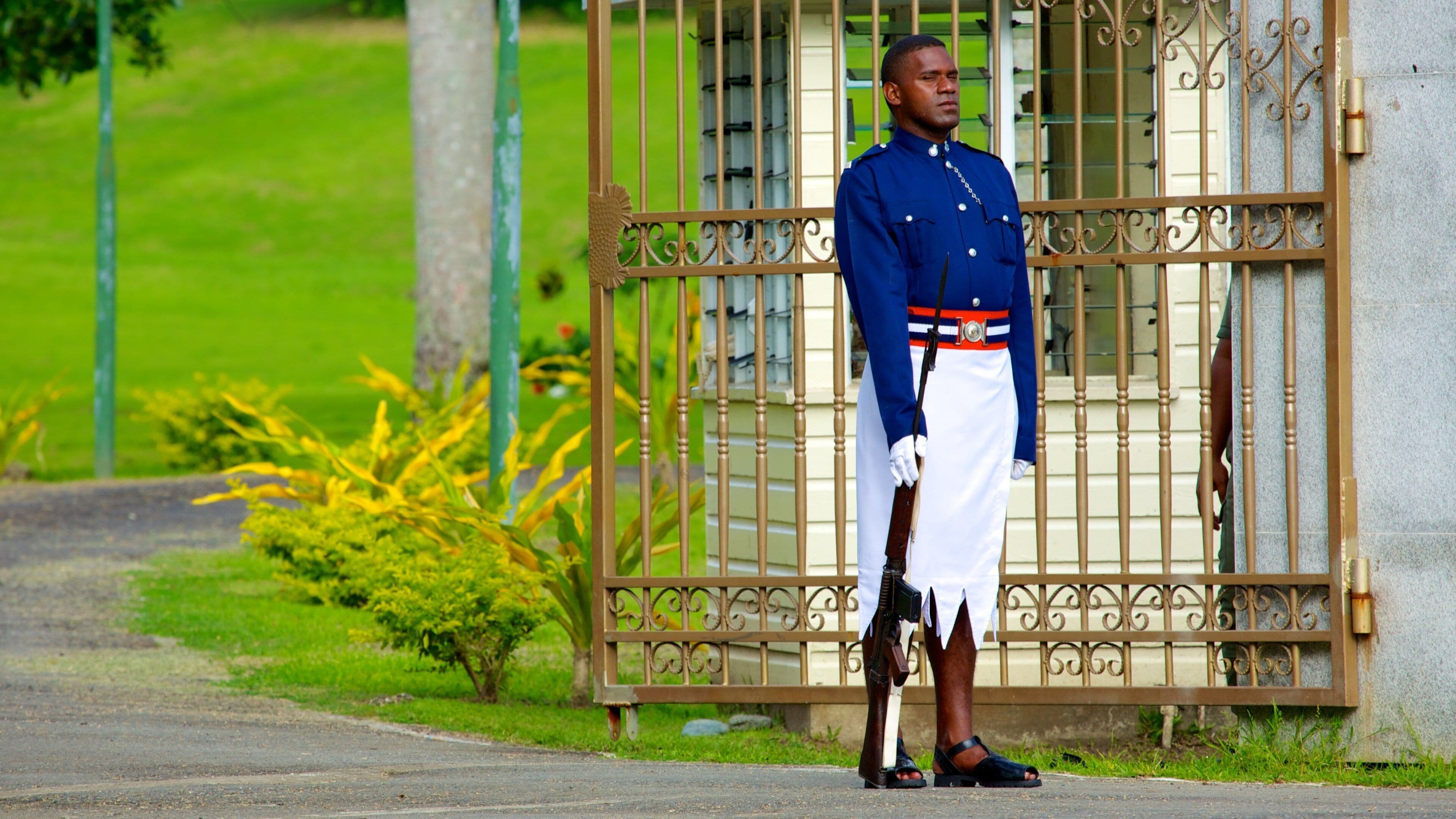 Suva which includes an administrative buidling and military items as well as an individual male