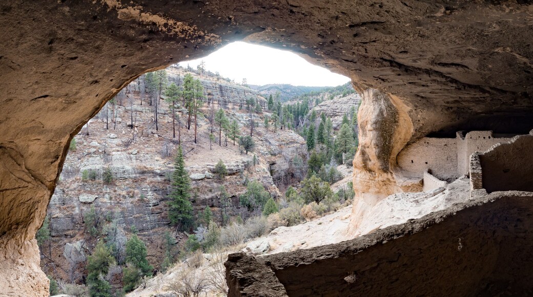 Panorama of view of cliffs in winter from cave dwelling at Gila Cliff Dwellings National Monument, Silver City New Mexico