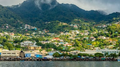 Coastline view with lots of living houses on the hill, Kingstown, Saint Vincent and the Grenadines