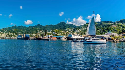 A panorama view across the seafront of Kingstown, Saint Vincent in the early morning light