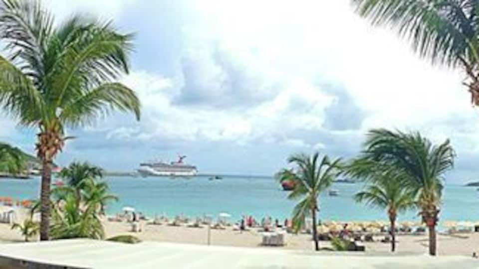 Our View from the Room overlooking Great Bay where the cruise ships dock in Philipsburg