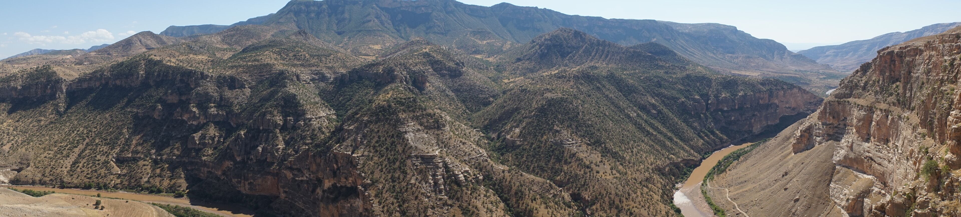 The natural wonder Ras-il Hacar, Botan brook canyon. Botan is a tributary of the Tigris River. Panoramic view, Siirt - TURKEY