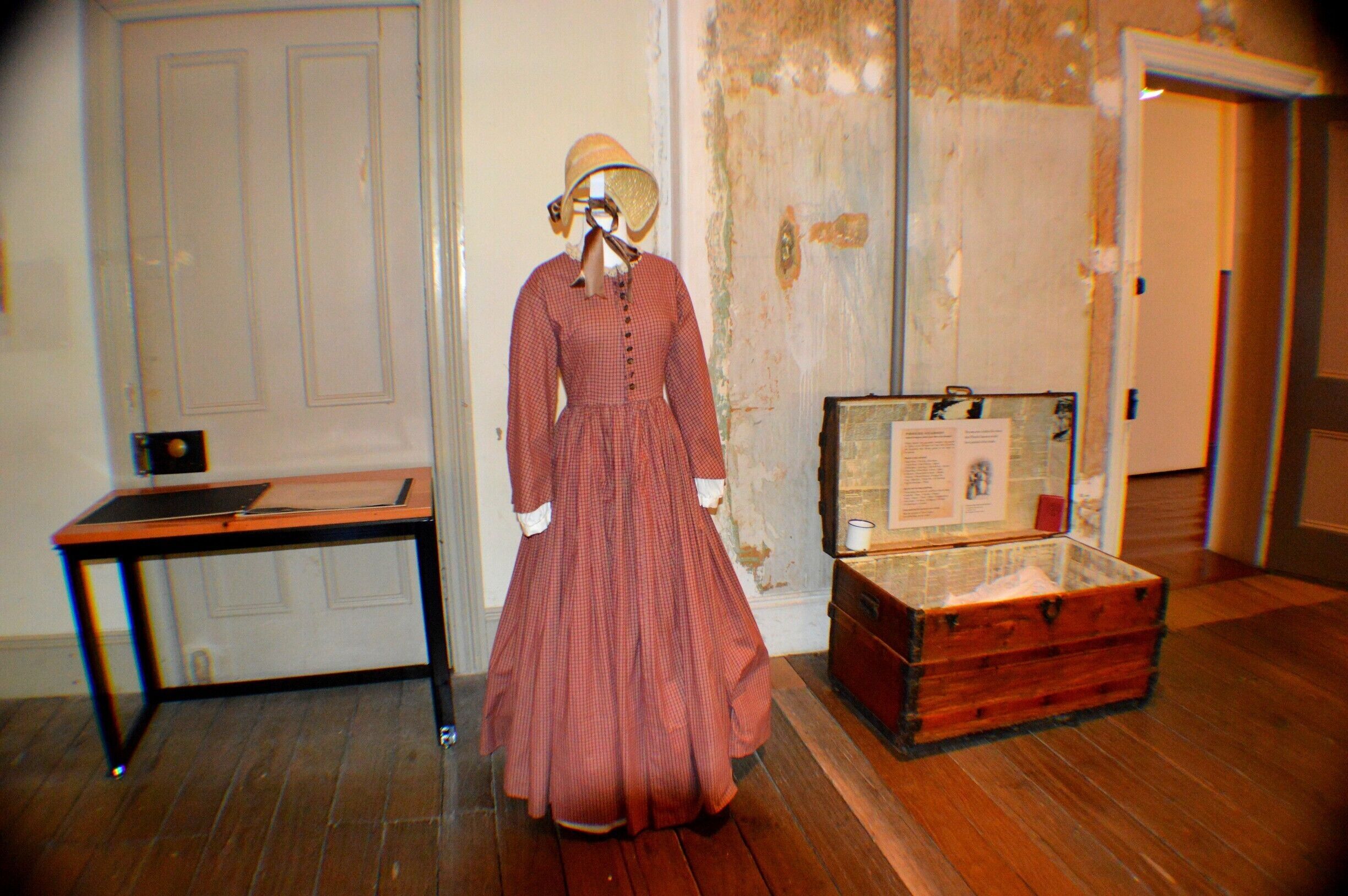 Convict women's dress upon arrival to the Barracks.  They were allowed a trunk of personal belongings from home (England and ireland).