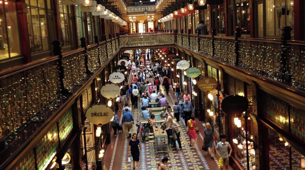 A vintage feeling shopping center full of adorable boutiques, perfect for a cloudy day stroll.