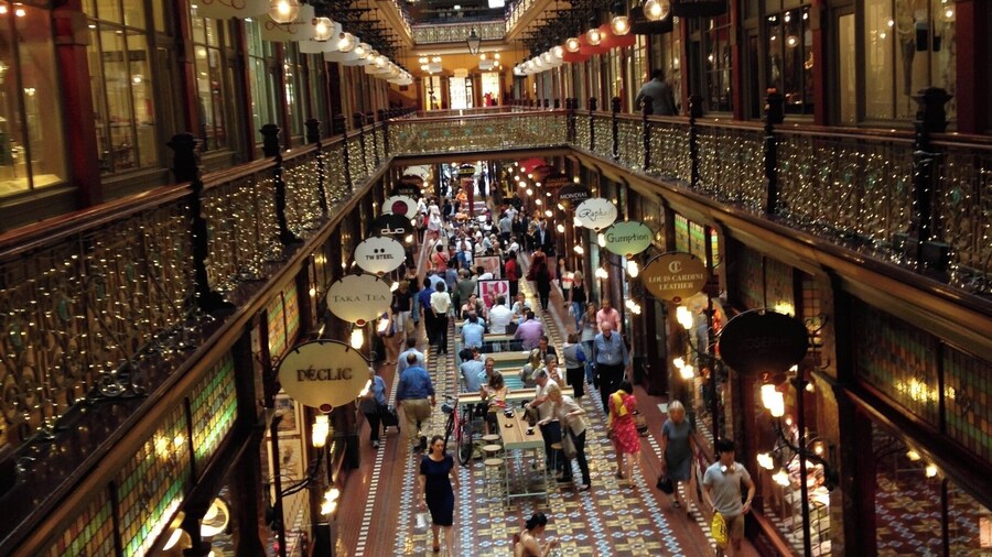 A vintage feeling shopping center full of adorable boutiques, perfect for a cloudy day stroll.