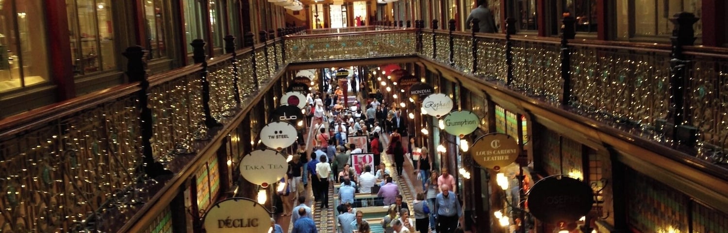 A vintage feeling shopping center full of adorable boutiques, perfect for a cloudy day stroll.