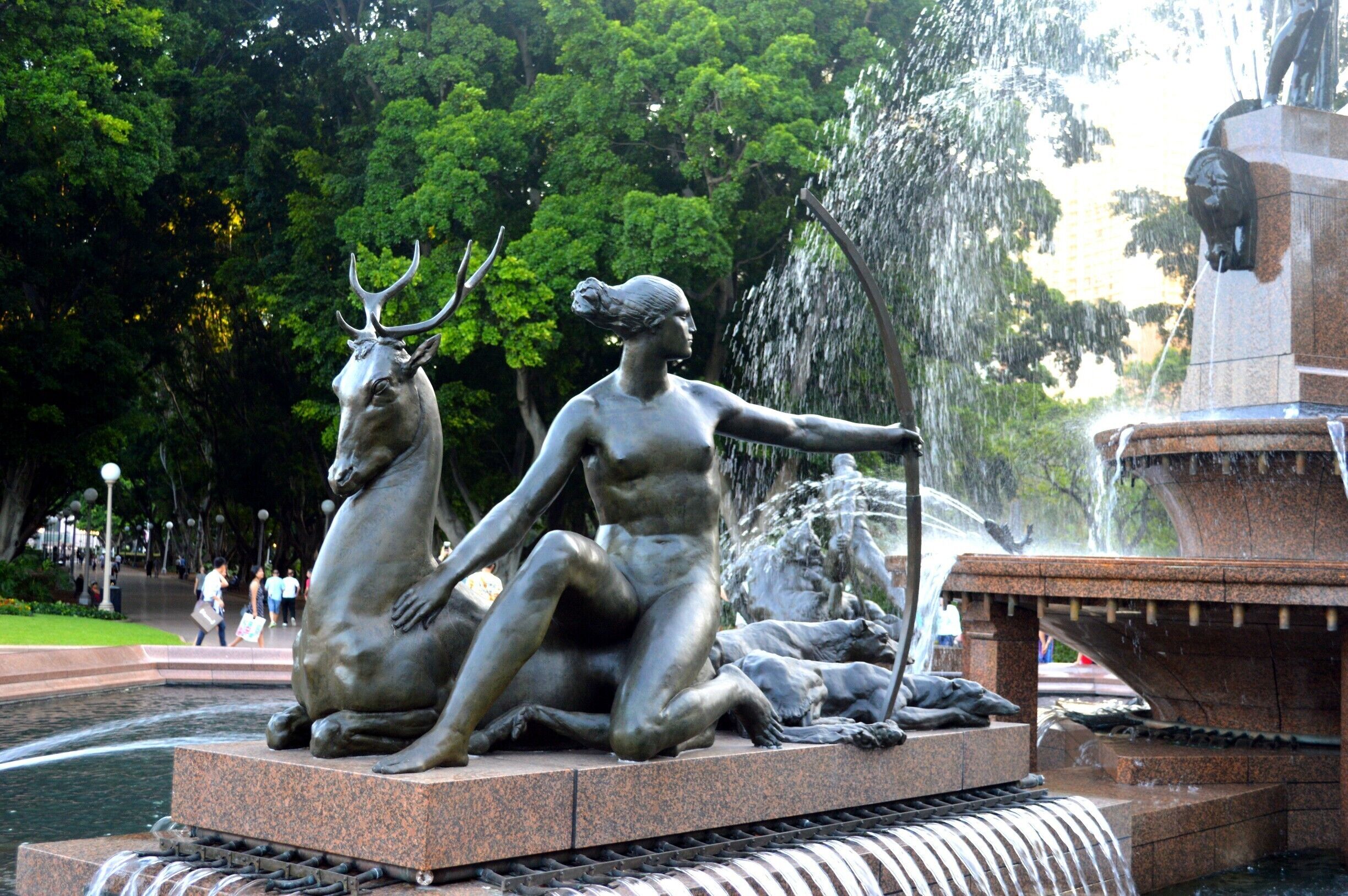 The fountain with the backdrop of St Marys cathedral.   Fierce and detailed sculpture.  Love seeing a strong woman represented.