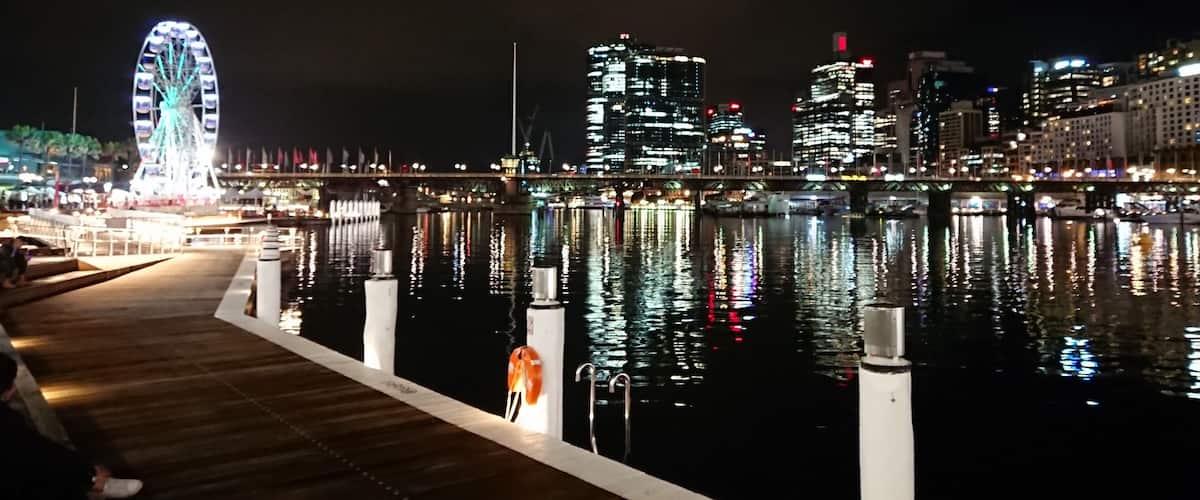 After a cold and wet evening . Darling Harbour looking great on a Friday night