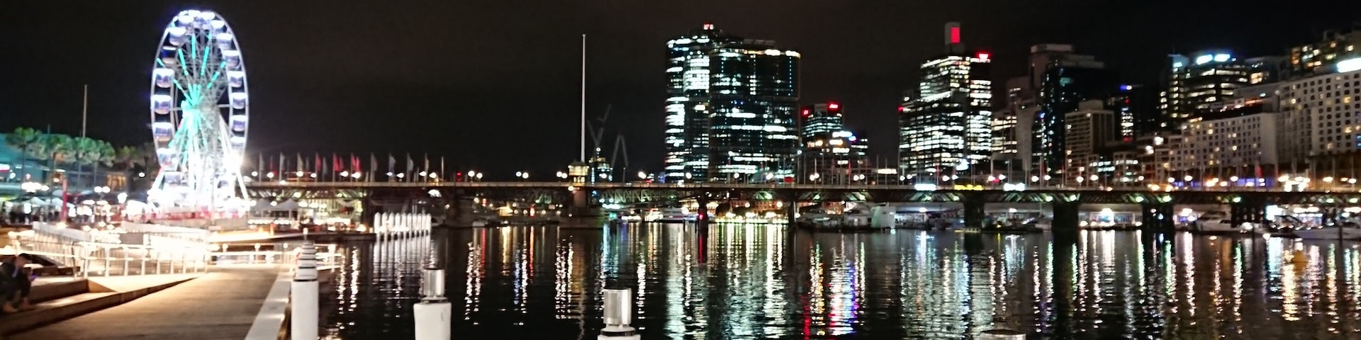 After a cold and wet evening . Darling Harbour looking great on a Friday night