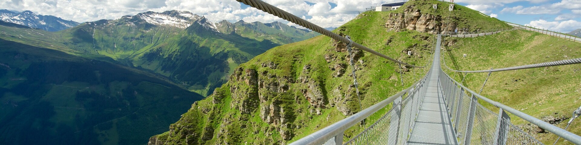 Salzburg showing landscape views, mountains and a suspension bridge or treetop walkway
