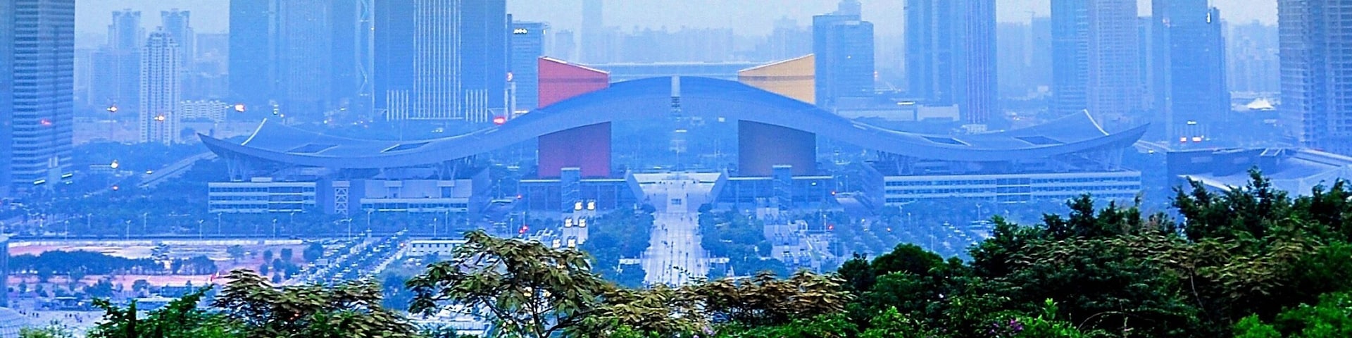 Looking down to Shenzhen Civic Center from the lookout of Mount Lotus (蓮花山) in Shenzhen, Guangdong, China. Shenzhen is the fourth largest city in China and the eighth-most-populous city proper in the world by population (12,528,300). The city is also on the list of UNESCO Creative Cities.