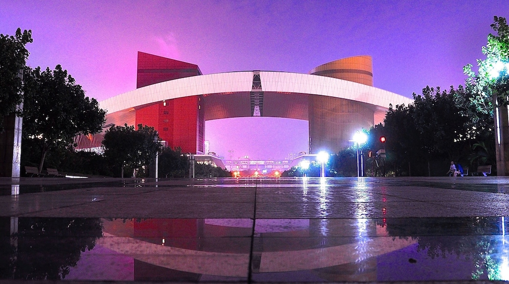 Shenzhen Civic Center (æ·±ćłćžæ°äžćż) is a government building of the city of Shenzhen, China.
The city hall is the most remarkable building in this area with a roof in the shape of a bird.
#reflection #China #Guangdong #red #Shenzhen #Asia #ShenzhenCivicCenter #CityHall #architecture #Chine #nightscape #TroveOnTuesday #Reflections
