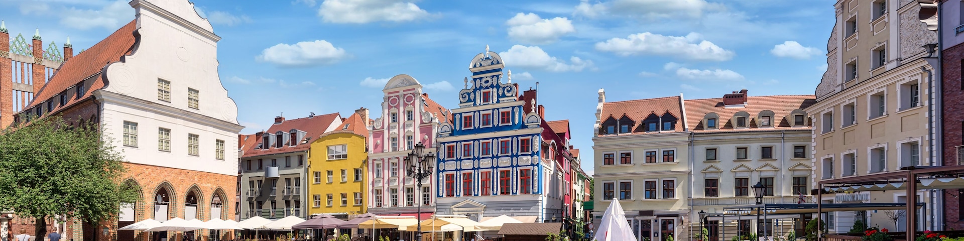 Reconstructed tenements at the hay market in old town Szczecin, Poland