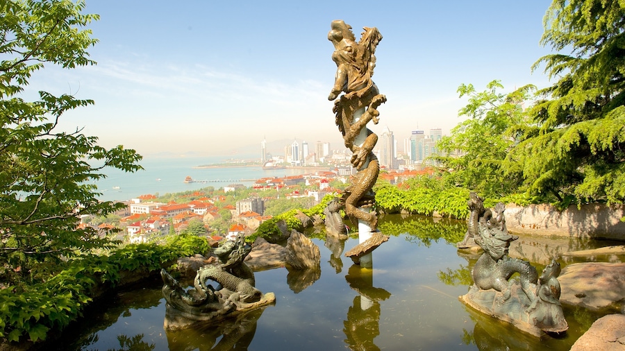 Qingdao which includes a coastal town and a pond