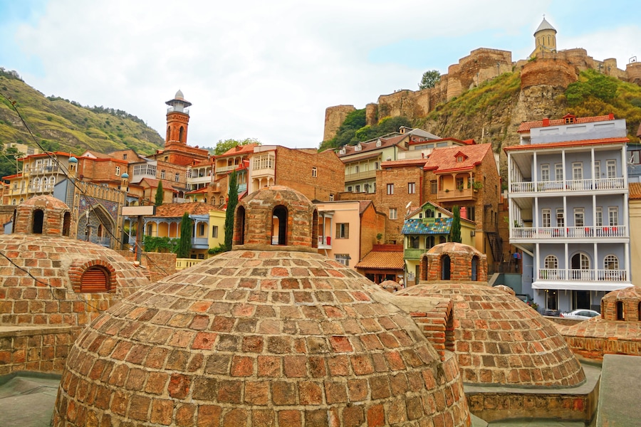 Tbilisi (Georgia) old town viewed from the sulphur baths.