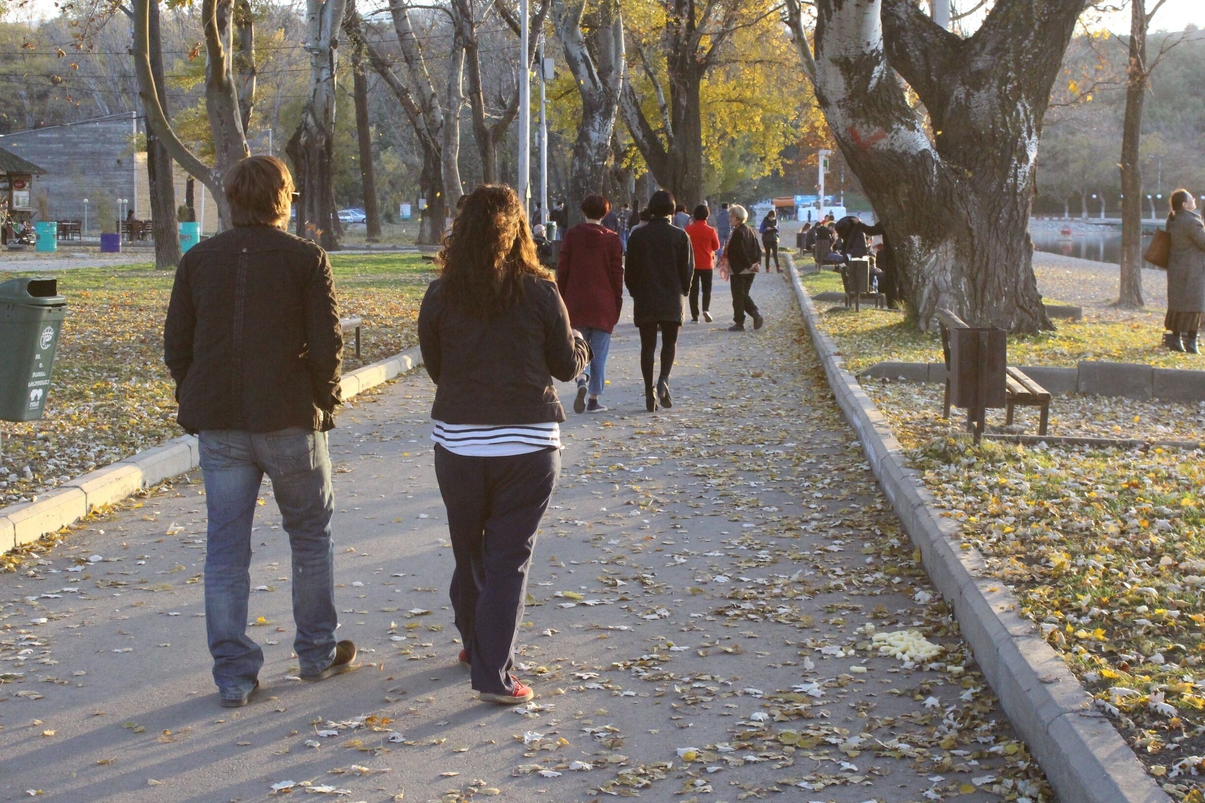 View from the Georgian city of Tbilisi.

People enjoying a late evening walk at Lisi Lake in Tbilisi. 
