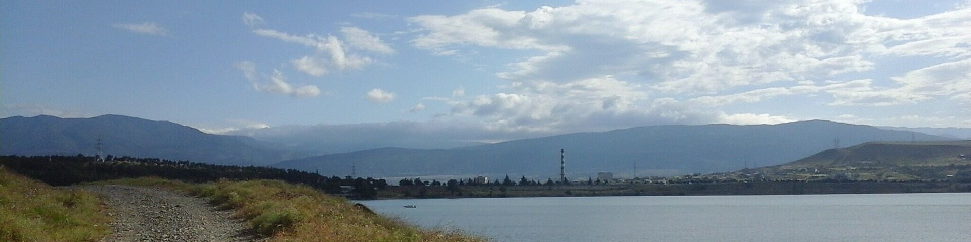 View from the Tbilisi Sea, a large, freshwater reservoir in the city of Tbilisi, Georgia.