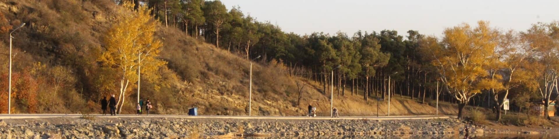 Reflection of a new bike trail - view from Lisi Lake in the city of Tbilisi.
