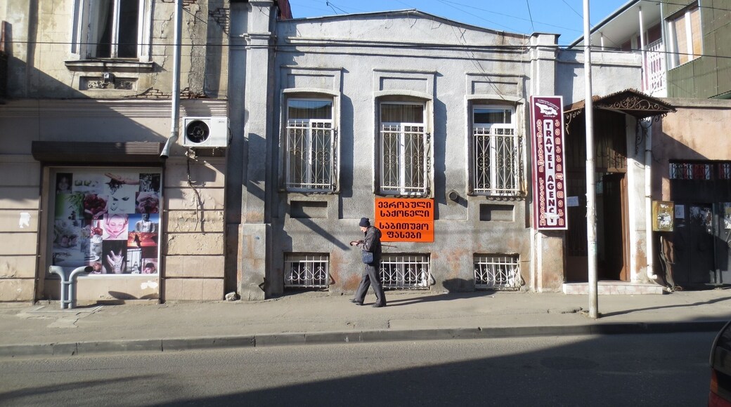 Man with a cane walking down a street in the Marjanishvili neighborhood of Tbilisi.
View from the Georgian capital of Tbilisi.