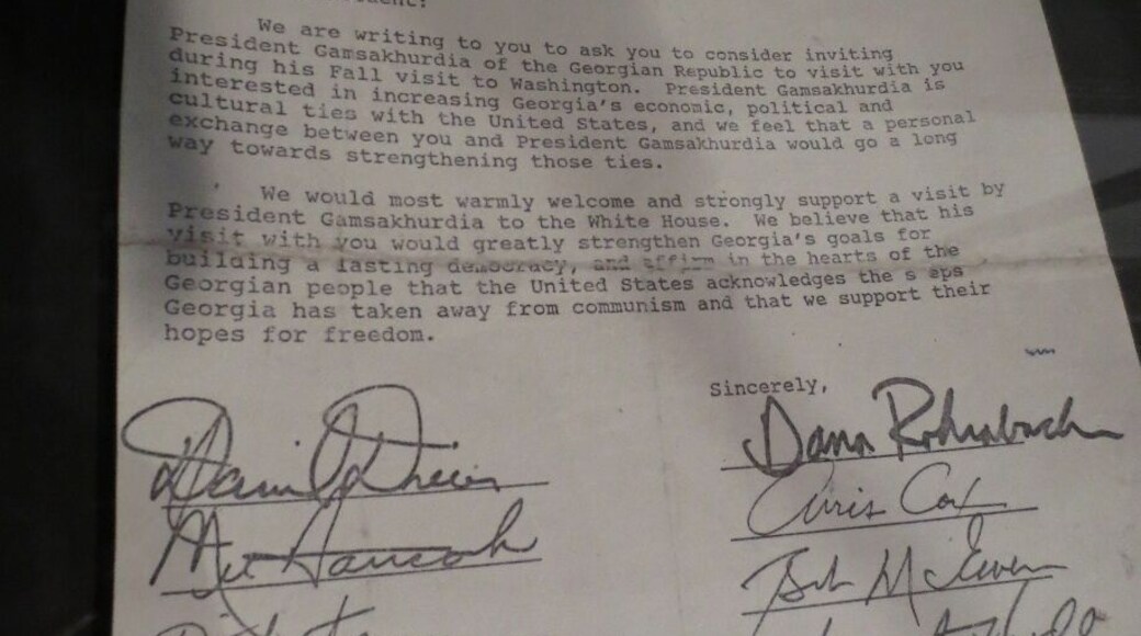 http://en.wikipedia.org/wiki/Zviad_Gamsakhurdia 1991 letter from a group of Congressmen to then President George H. W. Bush urging him to meet with the then Georgian President Zviad Gamsakhurida.