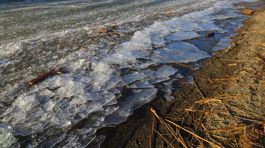 Frozen ice on the shore of Lisi Lake in the city of Tbilisi.
Lisi Lake is a freshwater lake on a plateau that rises over the city. The entire surface of the lake froze during a recent cold snap.
A brief climb in temperatures thawed most of the lake - the ice that remained broke into pieces and was carried by strong winds to one part of the shore.