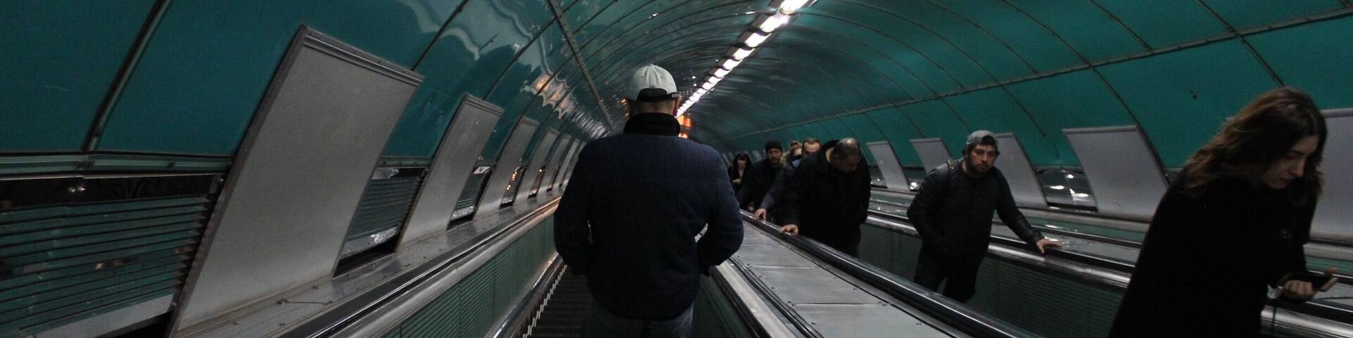 An escalator that leads to a metro station in the Georgian capital of Tbilisi.